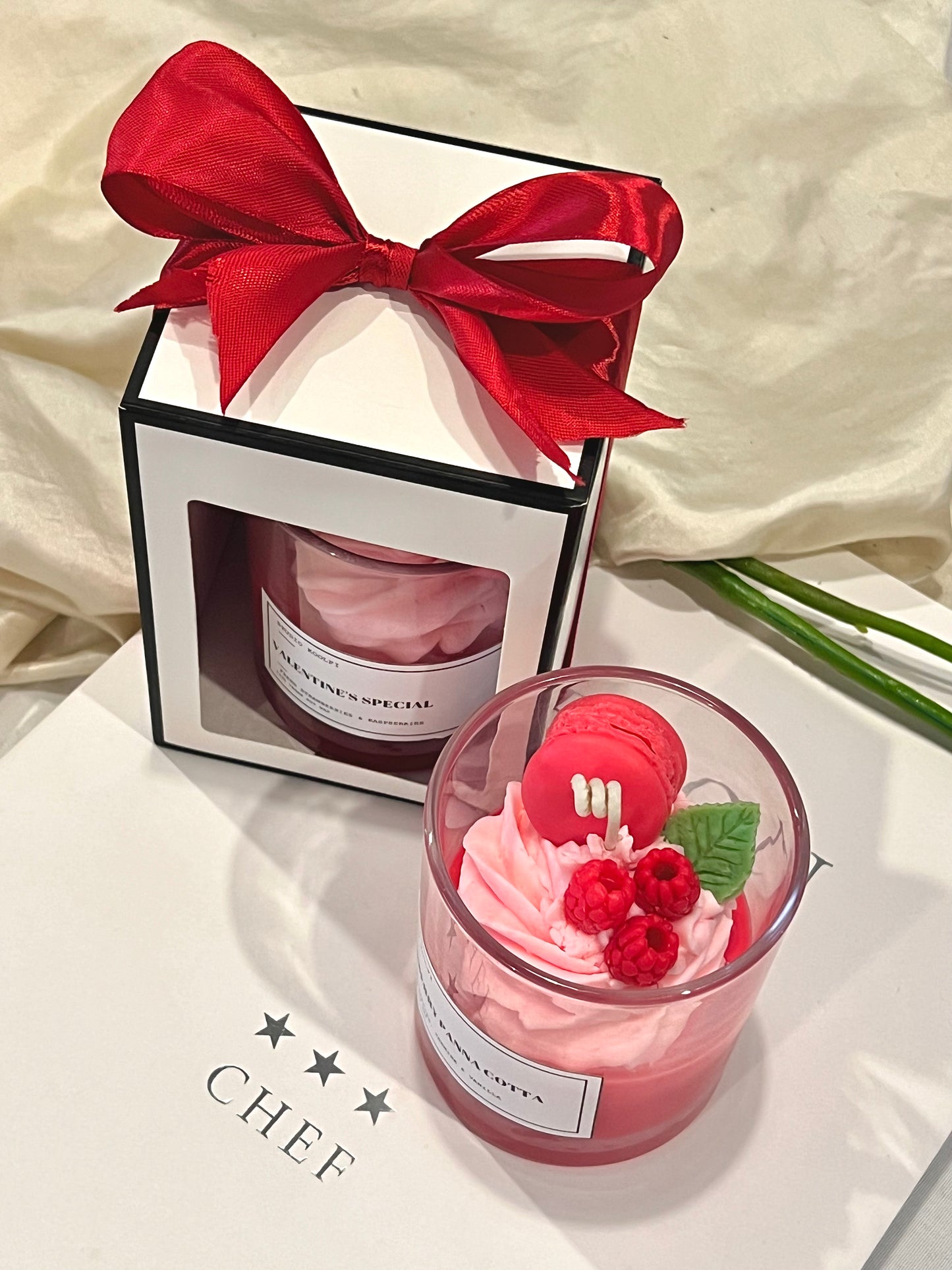Raspberry Panna Cotta Dessert Candle