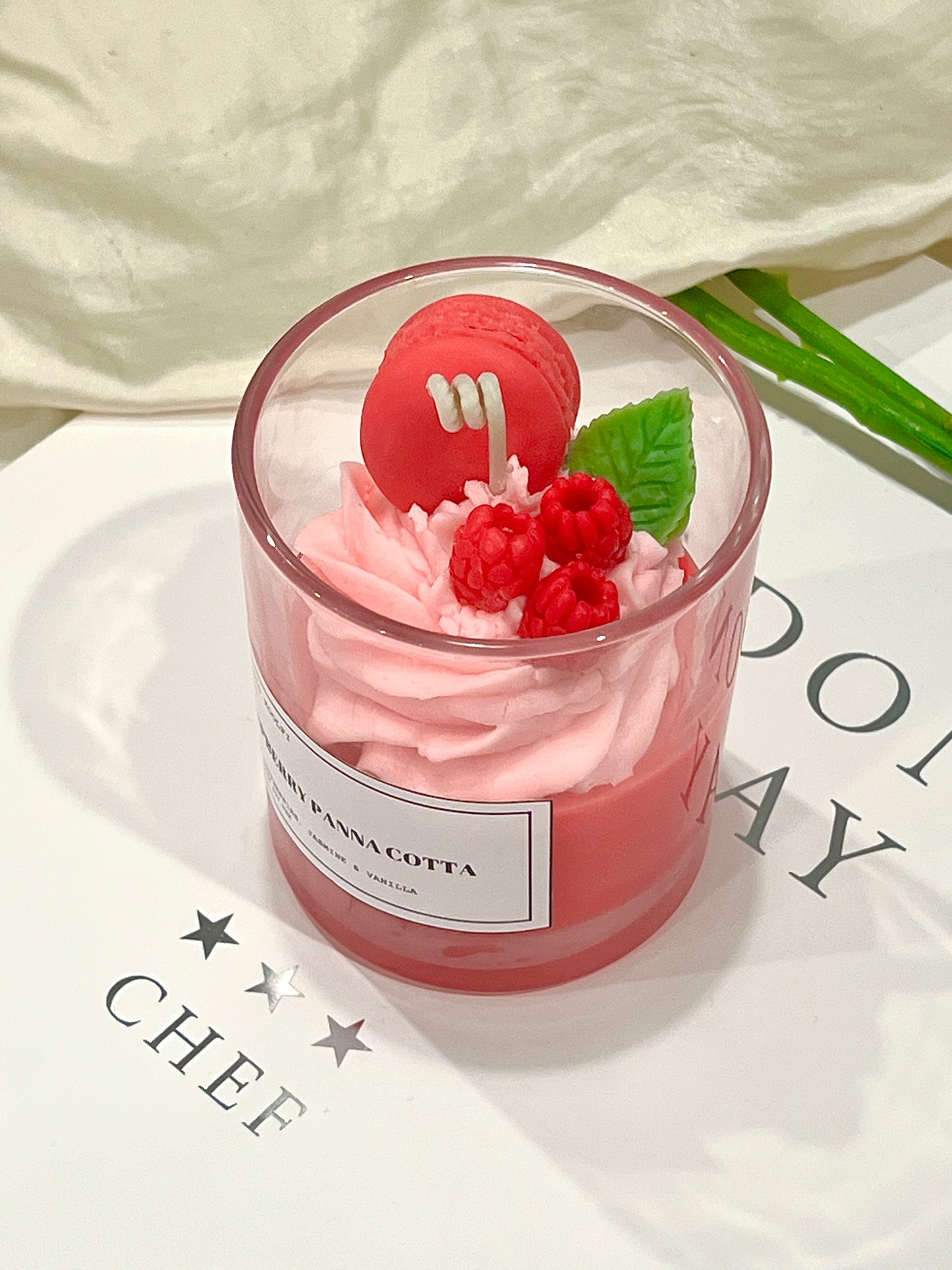 Raspberry Panna Cotta Dessert Candle